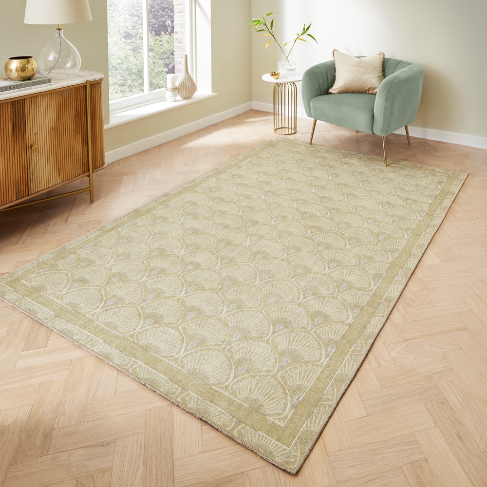 Deco Peacock Modern Washable Rugs by Catherine Lansfield in Green